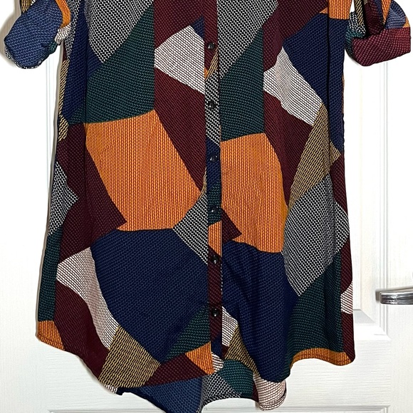 AX Paris Multicolor Geometric Shirt Tunic Dress Boho Abstract Print Patchwork - Picture 2 of 14